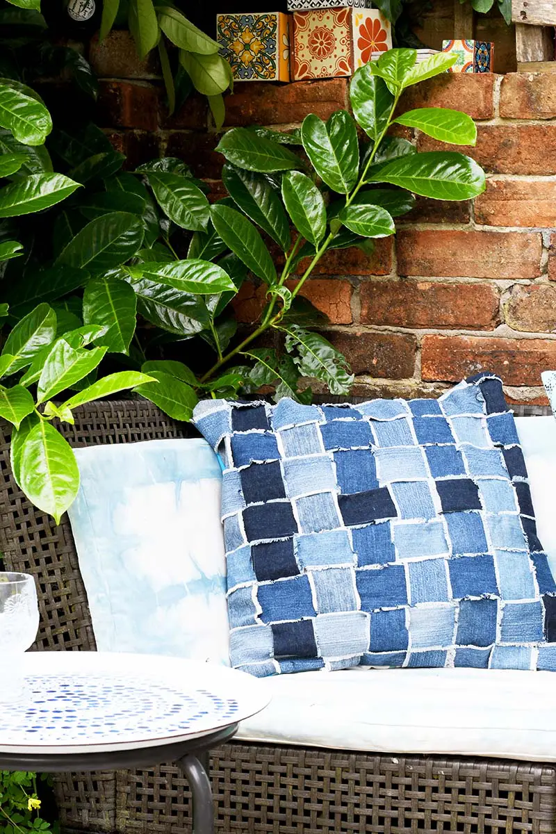 upcycled woven denim pillow
