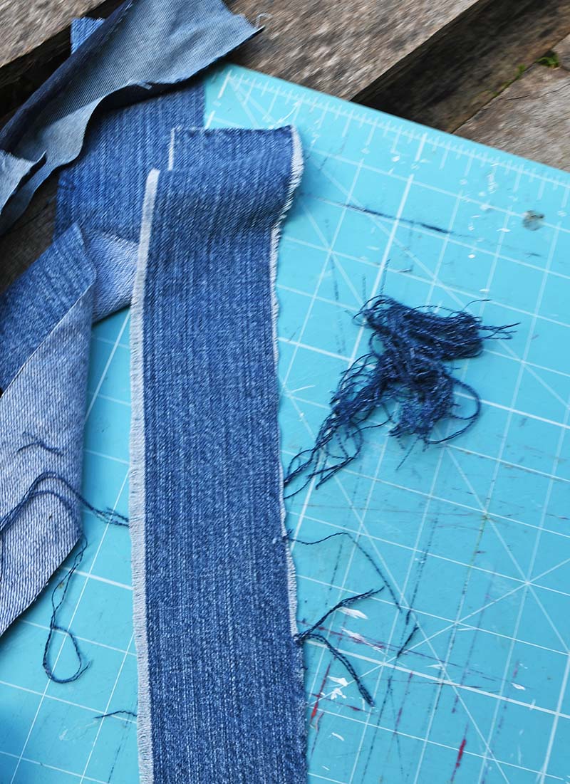 fraying denim strips