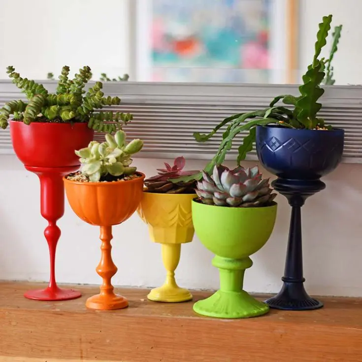 rainbow repurposed planters