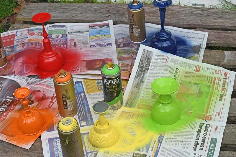 rainbow spray painted planters