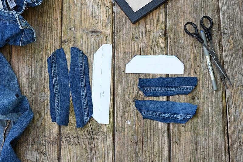 Cutting denim seams for photo frame