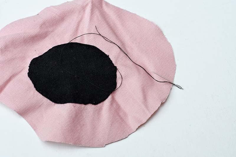 sewing the center of the poppy 