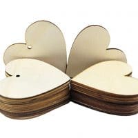 CEWOR 100pcs 2.4" Wooden Heart Slices Wood Heart Embellishments for Wedding Crafts Art Making (50 Predrilled and 50 Undrilled)