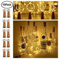 10 Pack 20 LED Wine Bottle Cork Lights Mini Fairy String Lights Copper Wire, Battery Operated Starry Lights for DIY, Festival, Wedding, Party, Indoor, Outdoor Decoration (Warm White)