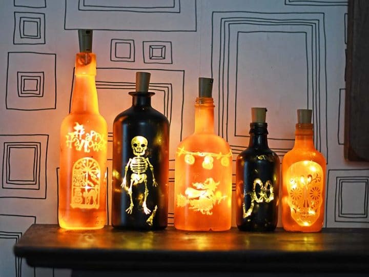 How To Make DIY Halloween Lights With Old Bottles Pillar Box Blue