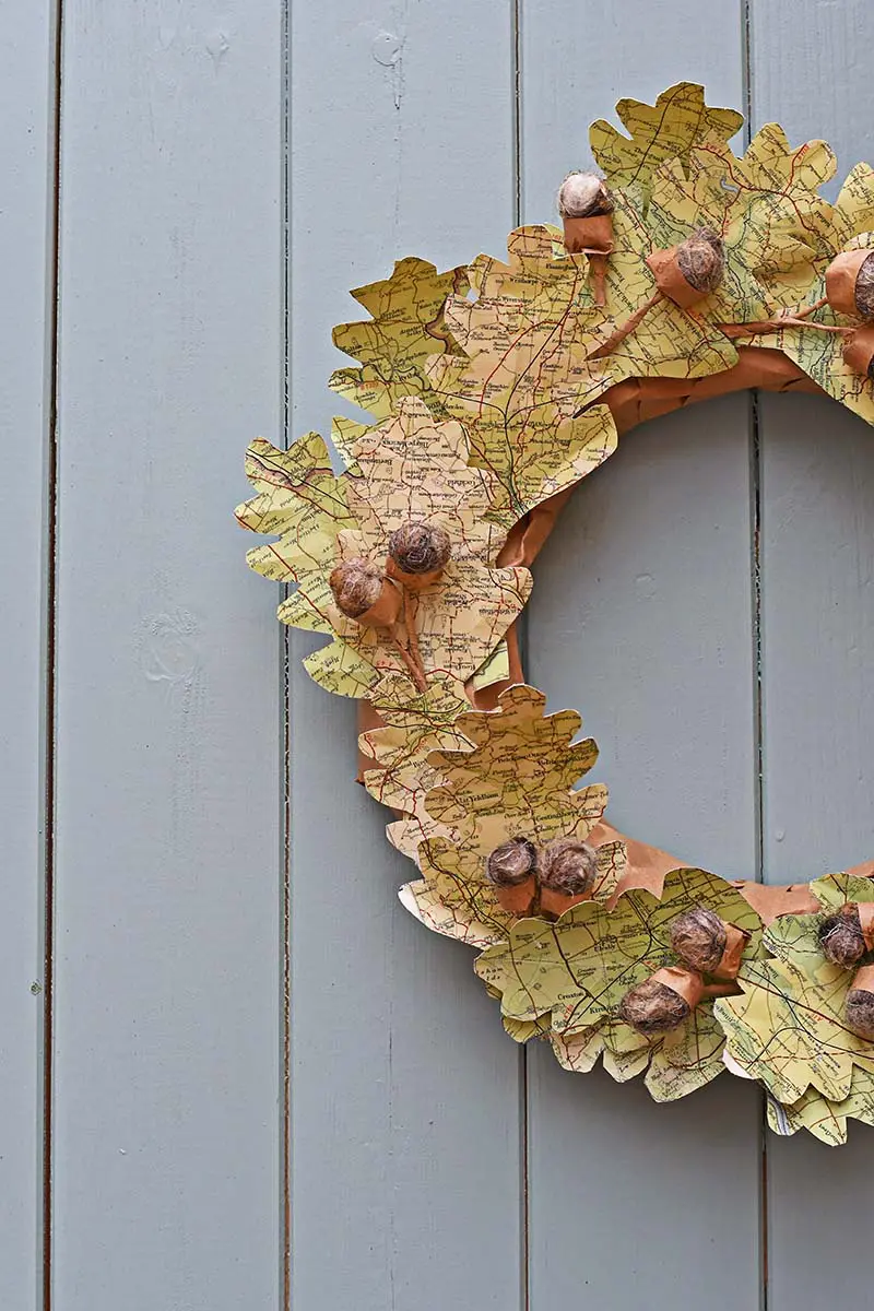 upcycled map leaf wreath