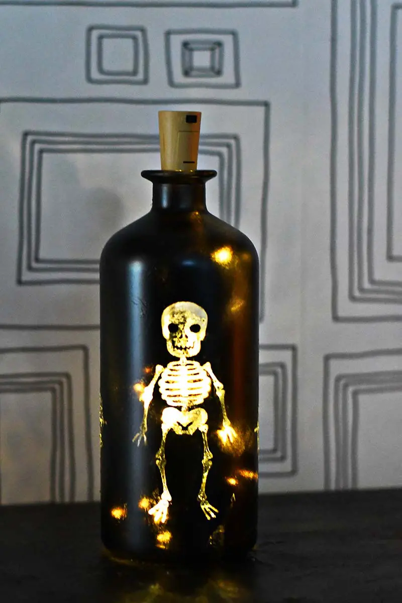upcycled DIY Halloween lights bottle