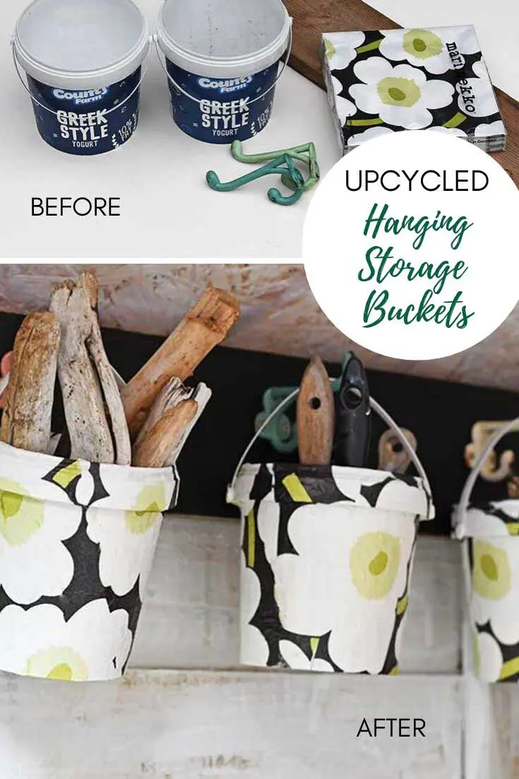 upcycled hanging storage buckets