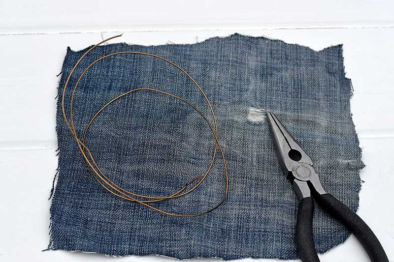 wire and denim scraps.