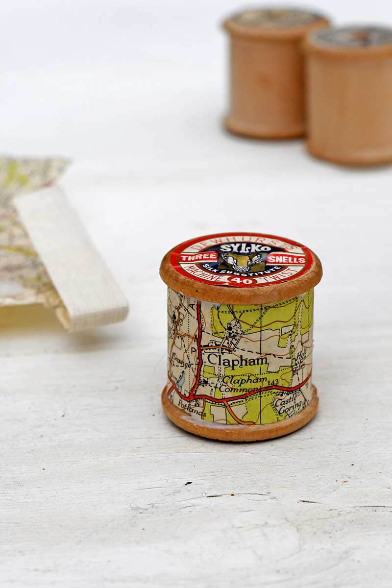 Cotton reel map Christmas ornament