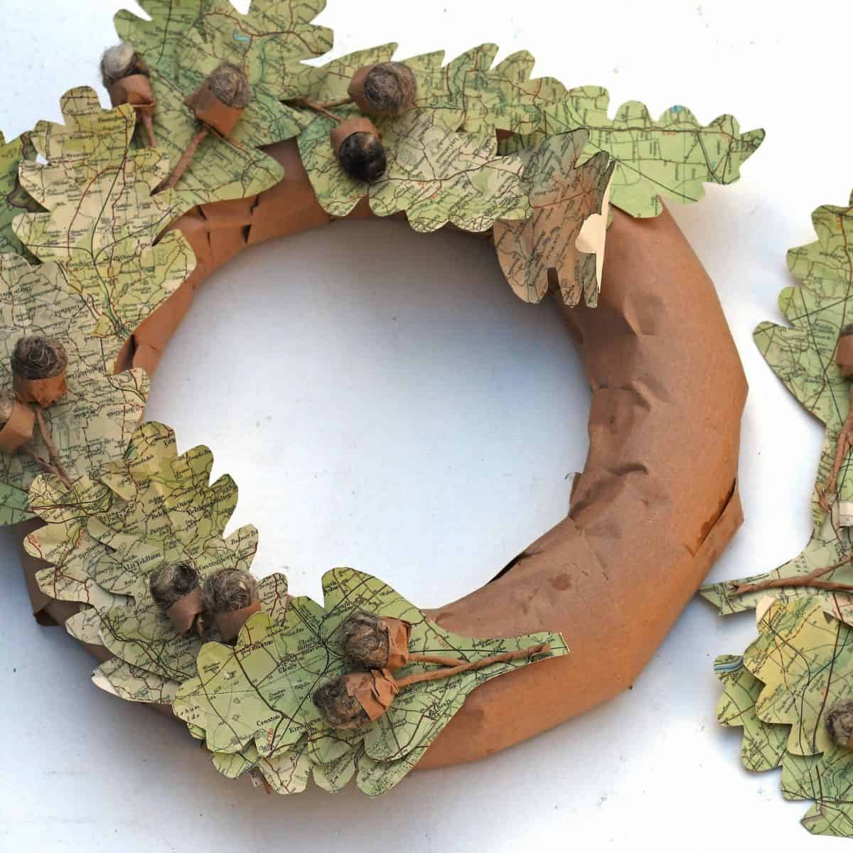 DIy paper map autumn wreath fall craft ft