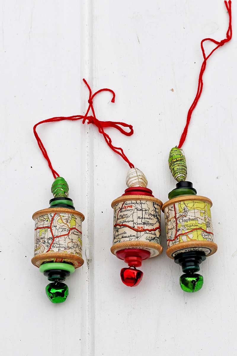 three Christmas Map Ornaments