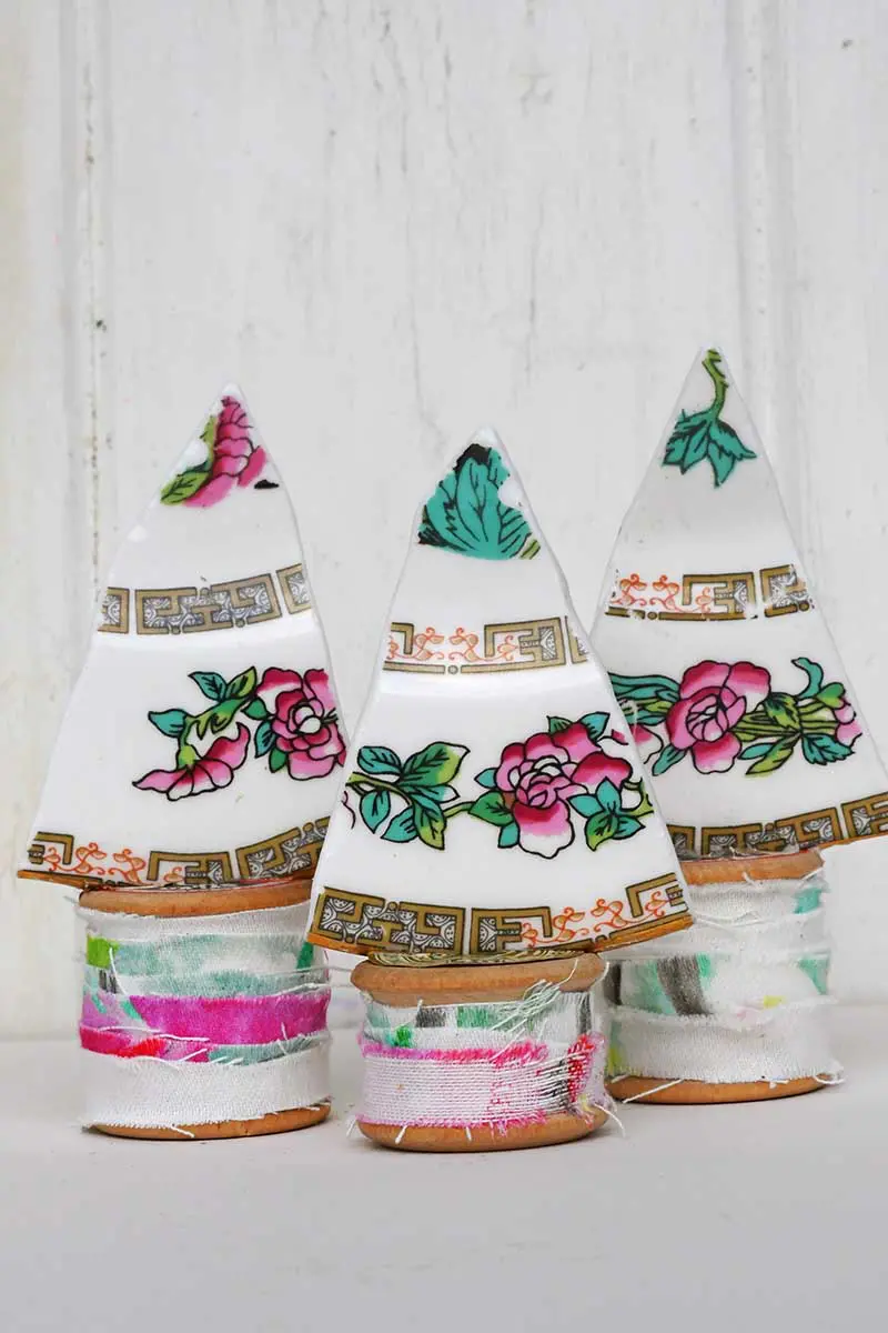 upcycle china plate Christmas trees