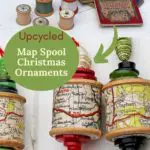 Upcycled map spool Christmas ornaments