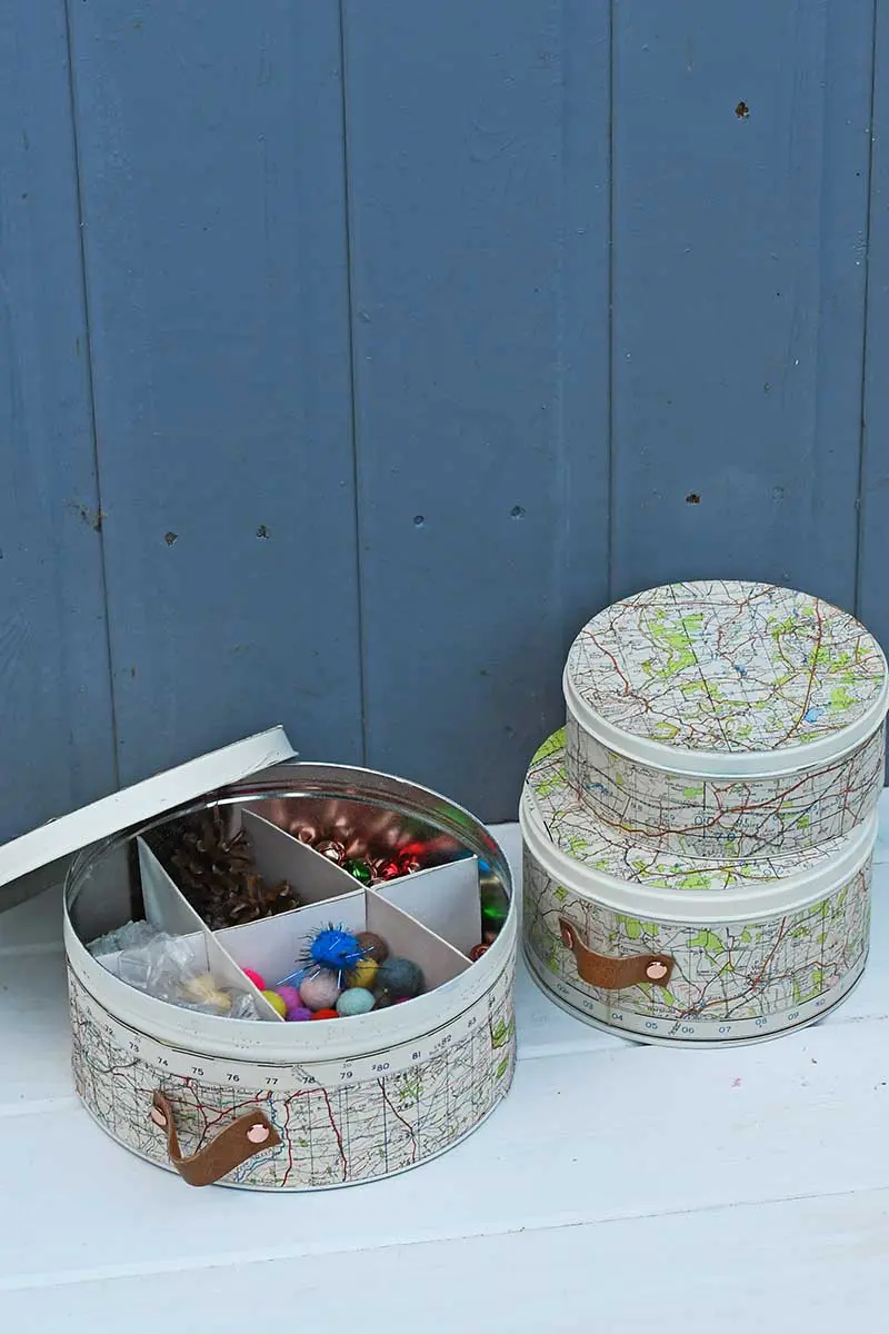 Map empty cookie tins