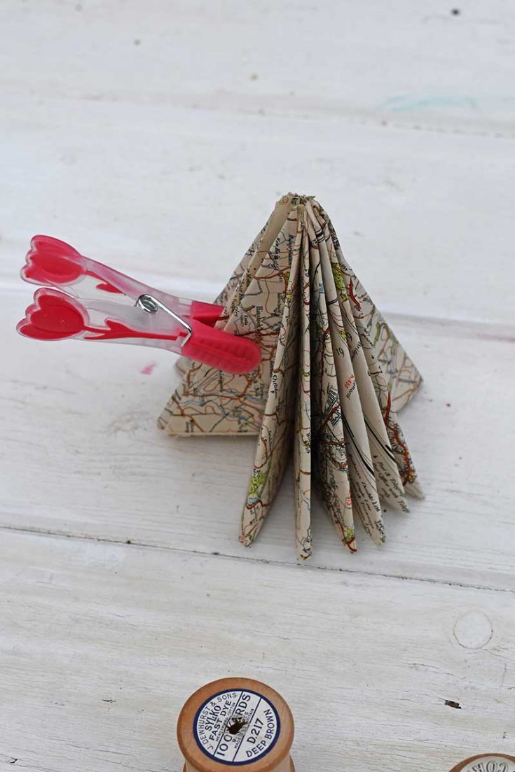 Gluing Map How To Make Special DIY Paper Christmas Trees With Maps - Pillar Box Blue