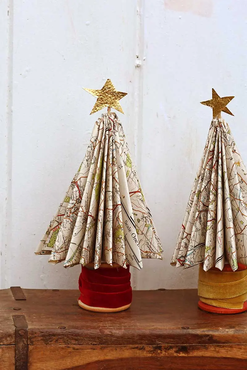 pair of map Christmas trees