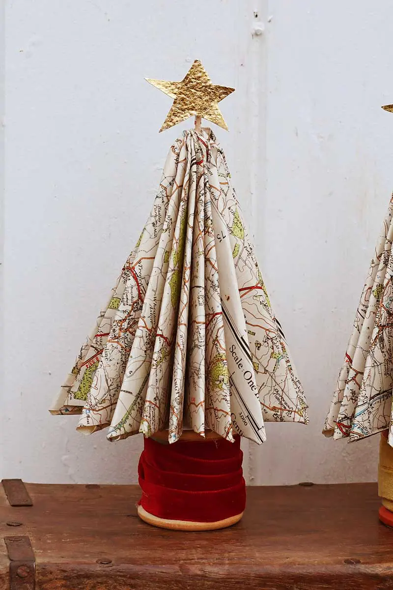 DIY Paper Christmas tress with maps.