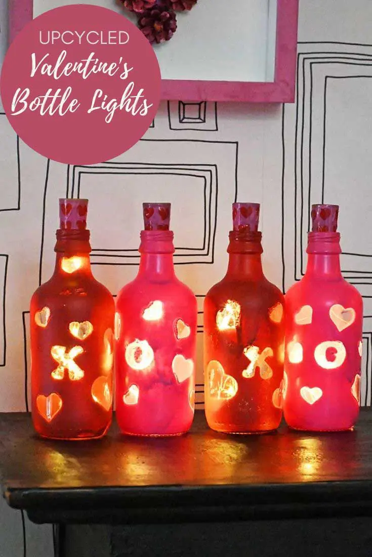 upcycled Valentine's bottle lights