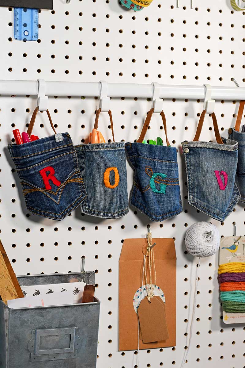 DIY denim hanging pockets