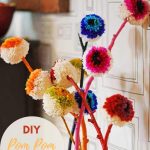 Rainbow DIY pom pom flowers pin