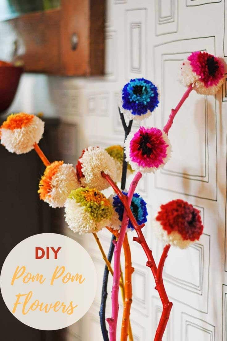 How To Make Rainbow DIY Pom-Pom Flowers Decoration Pillar Box Blue