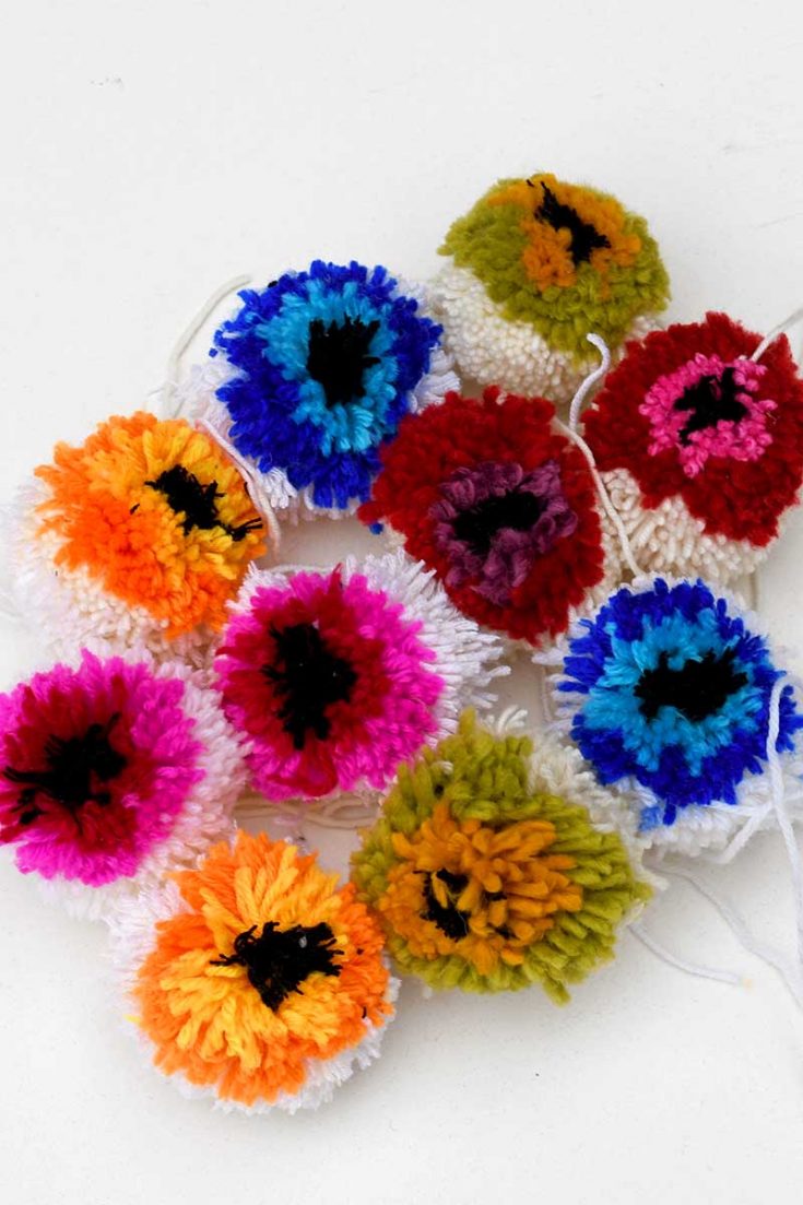 How To Make Rainbow DIY Pom-Pom Flowers Decoration - Pillar Box Blue