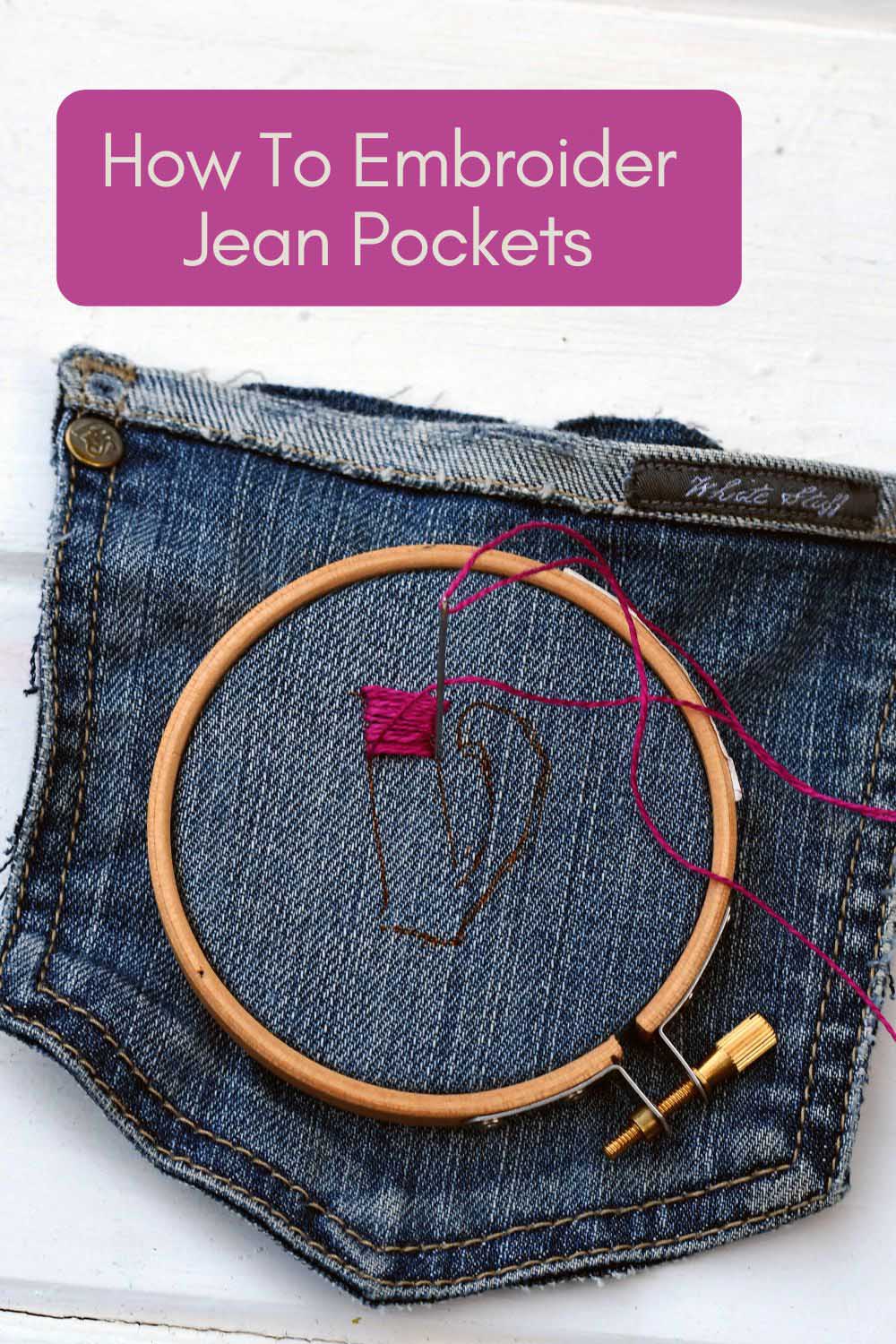 embroidering a denim jeans pocket