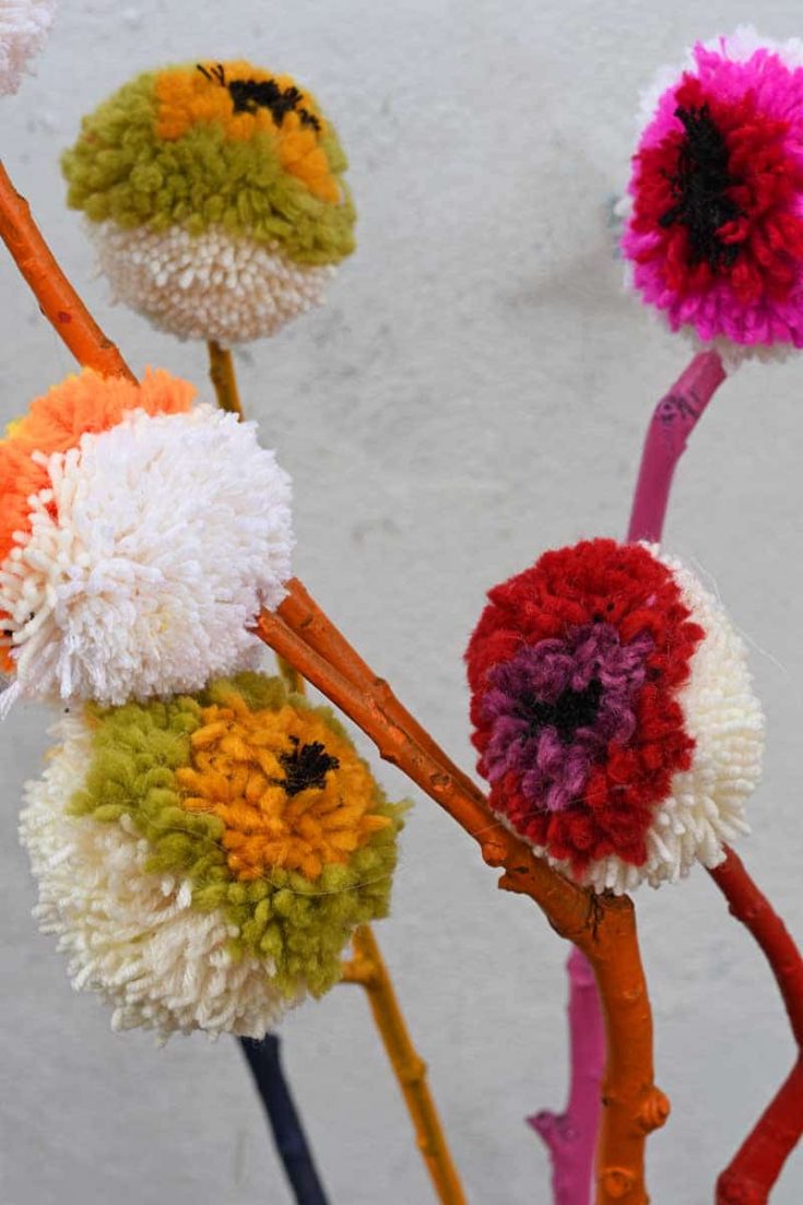 pom pom flowers on sticks