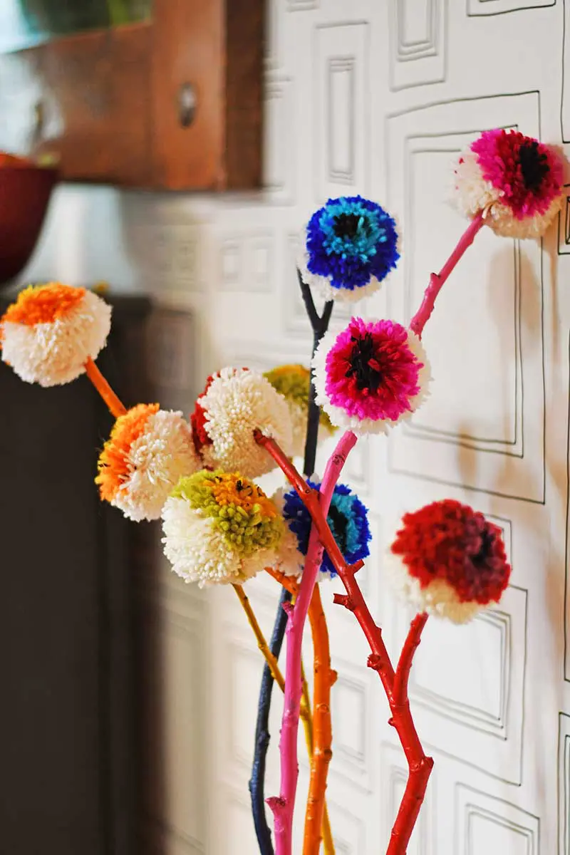 DIY pom pom flowers inside