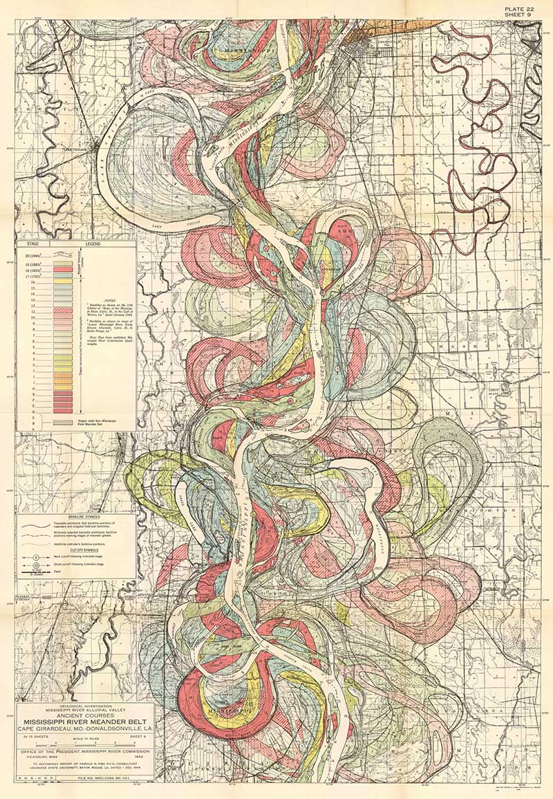 Map Decor Ideas Harold Fisk Meandering Mississippi River Map