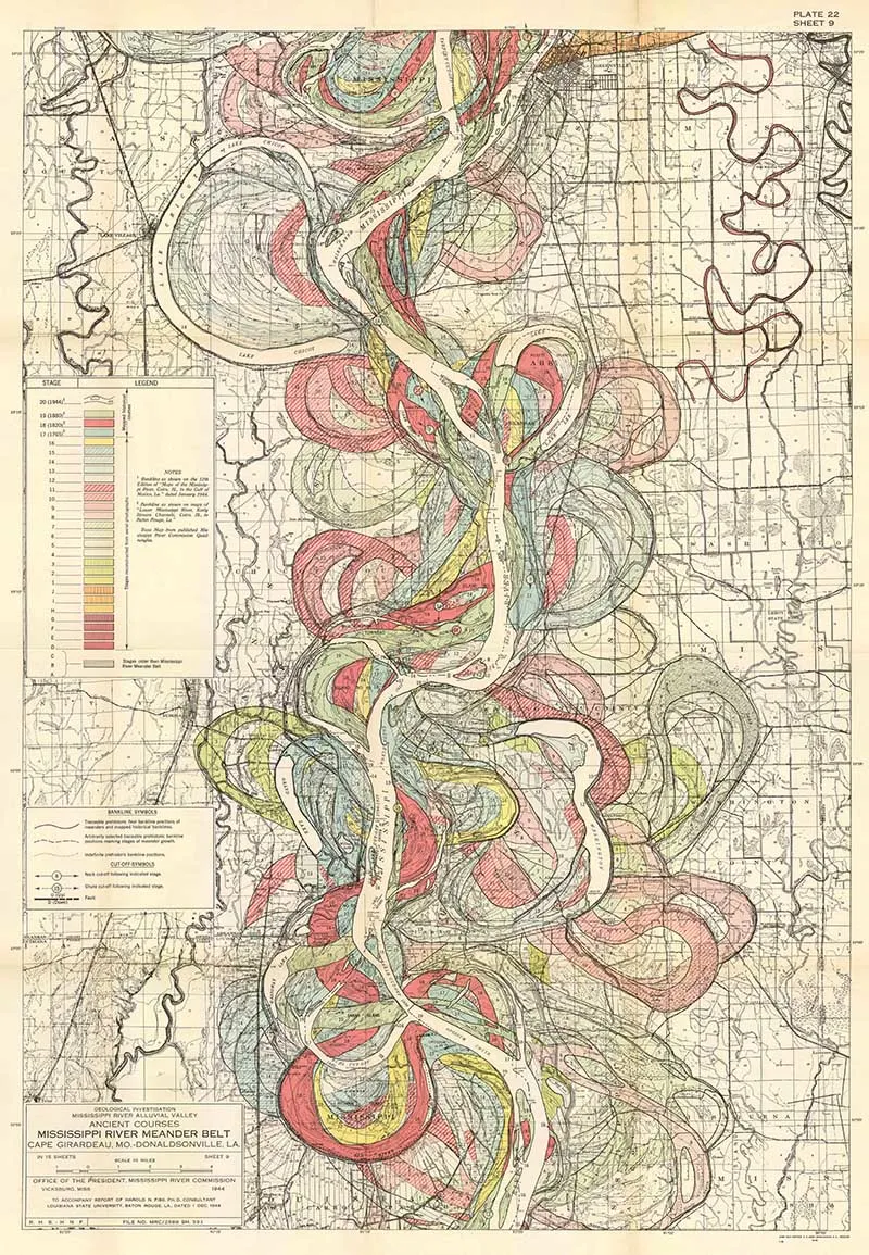 Map Decor Ideas Harold Fisk Meandering Mississippi River Map