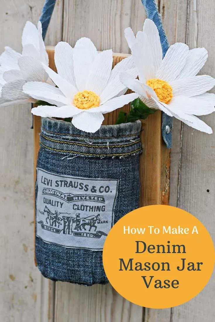 denim mason jar and paper daisies.