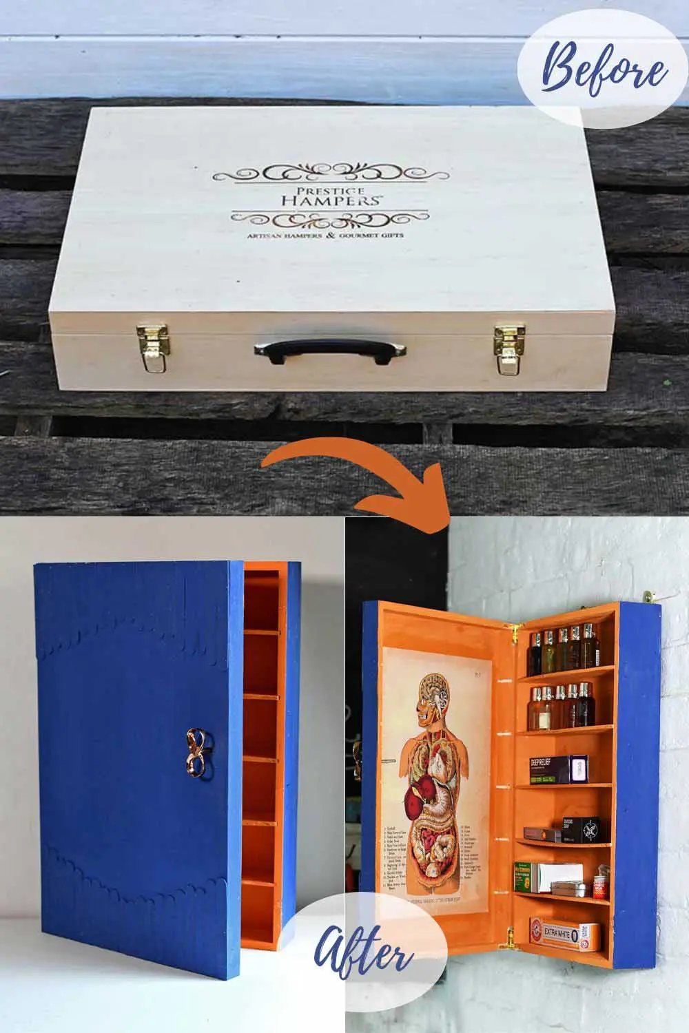 upcycled wine box bathroom storage
