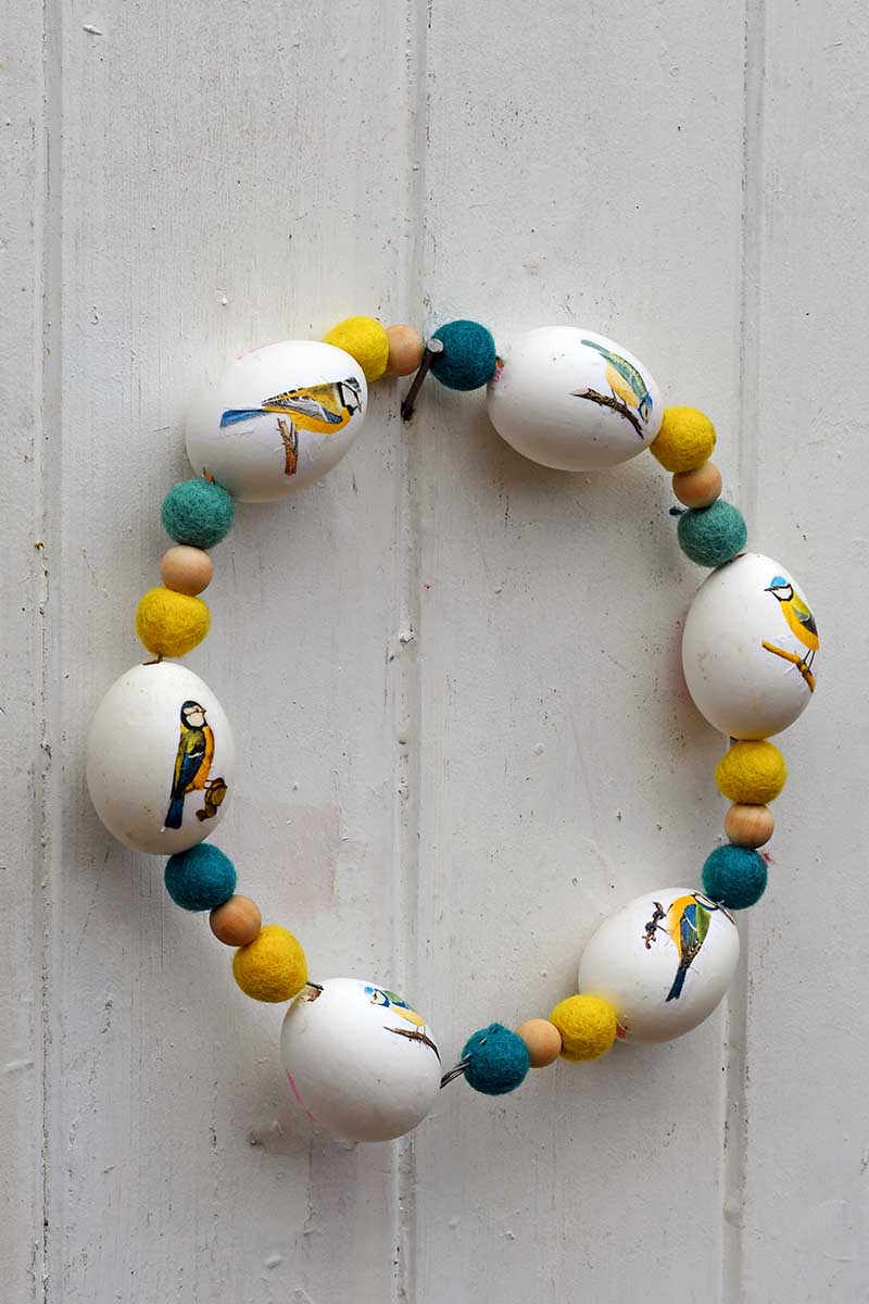 blue tit decoupage spring egg wreath