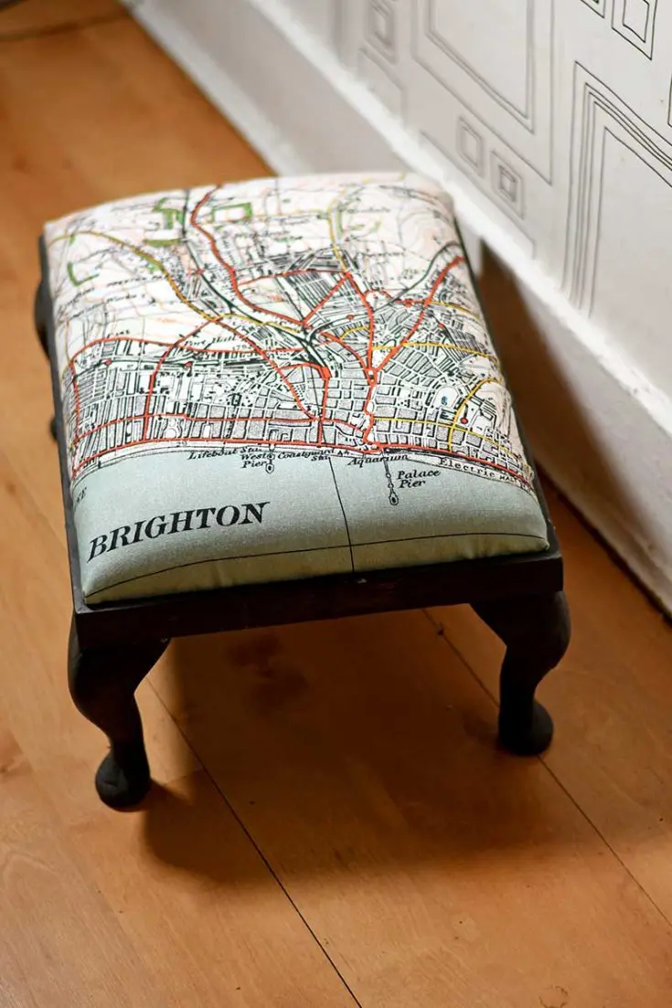 Footstool upcycle with a tea towel