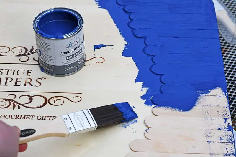 painting wine box in Annie Sloan Napoleonic blue