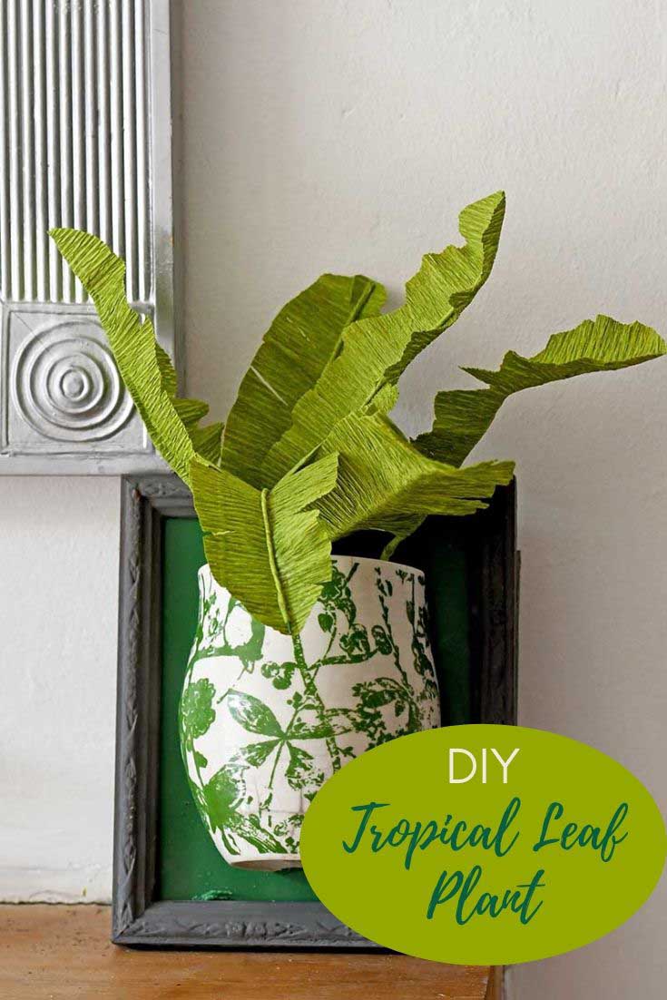 Boho DIY tropical leaf plant in an upcycled Anthropologie mug