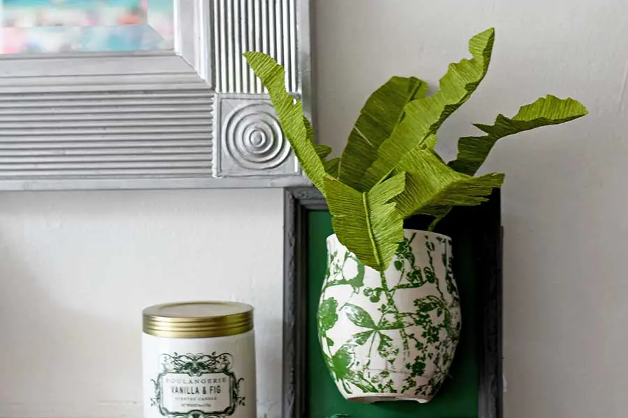 DIY tropical leaf plant for an upcycled wall vase