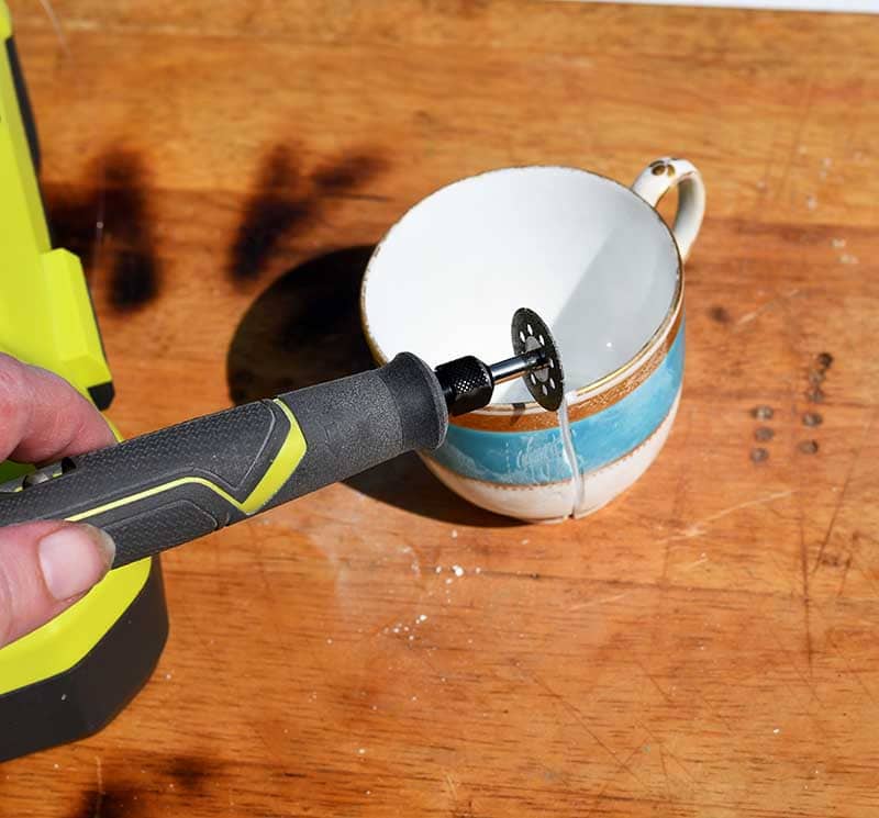 cutting a China tea cup in half