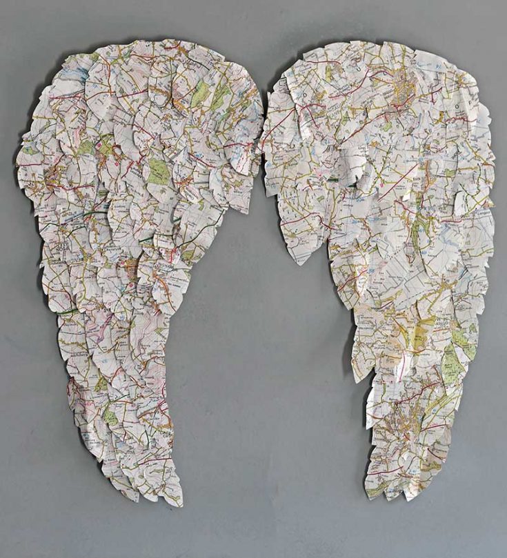 map paper angel wing wall decor