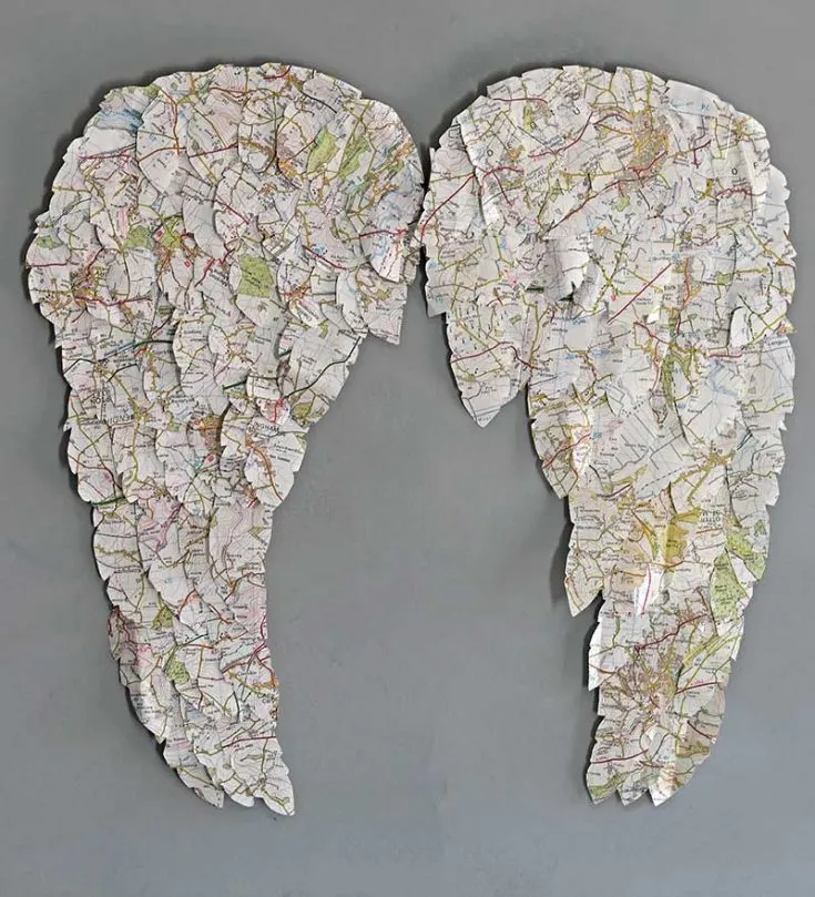 map paper angel wing wall decor