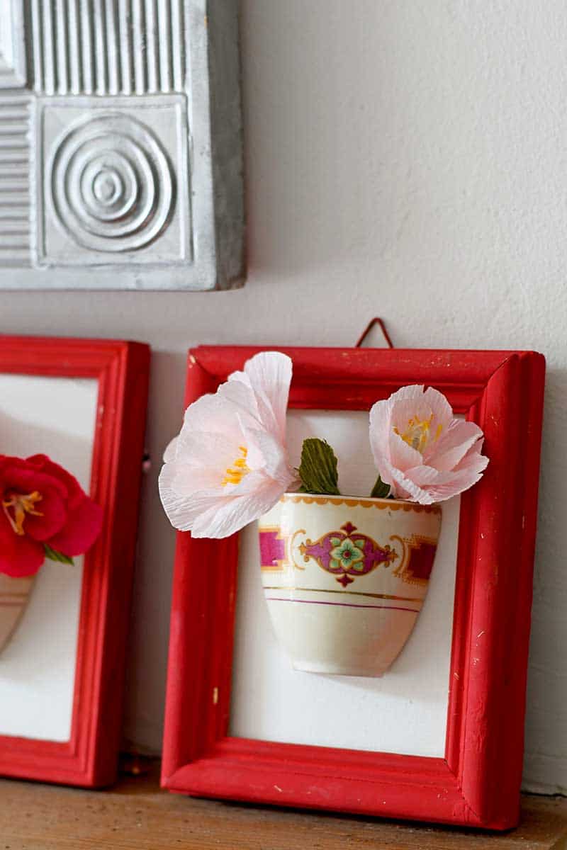 Framed China cup vase