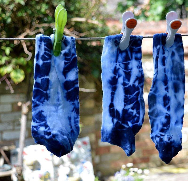 Shibori socks drying