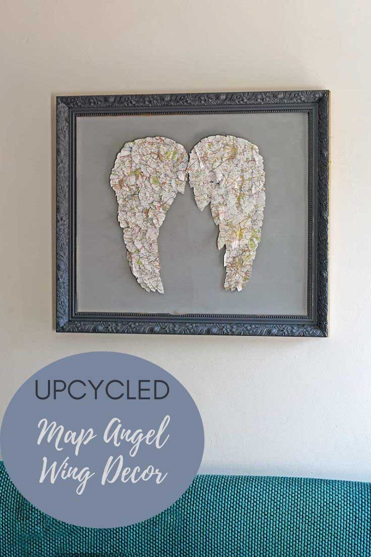 Upcycled paper angel wings decor