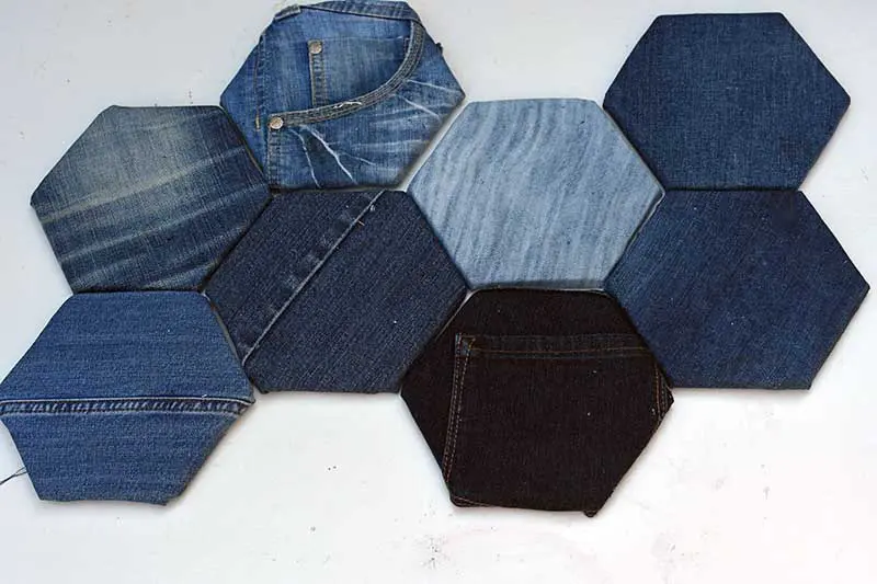 Denim covered hexagons for a DIY fabric bulletin board