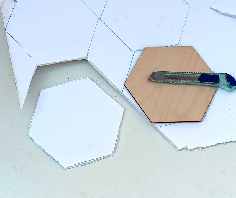 cutting the foam hexagons