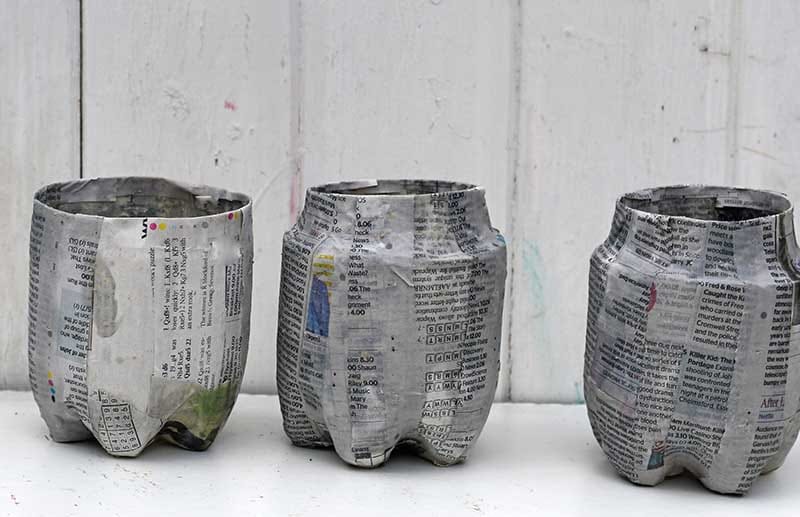 paper mache 3 bottle planters