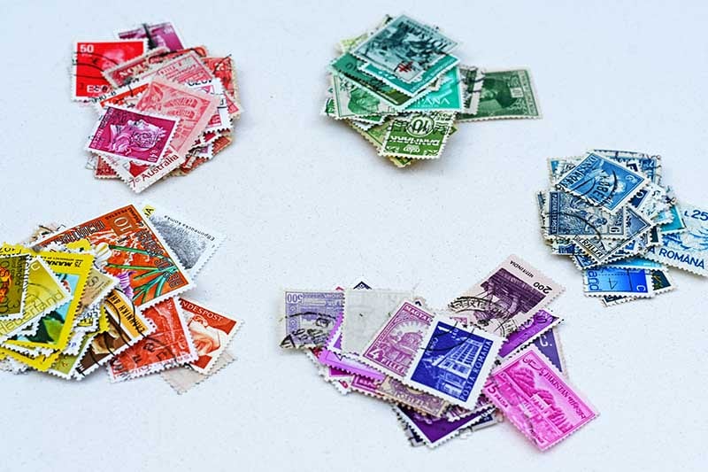 Postage stamps craft colour sort
