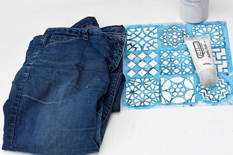 what you need to make a stenciled denim table runner